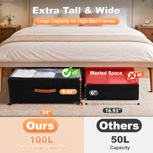 100L Extra Large Under Bed Storage with Wheels, 9.5" Extra - Image 4