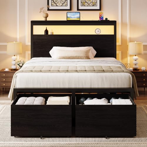 SHA CERLIN Twin LED Bed Frame, 2 Storage Drawers - Image 2