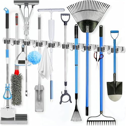 2 Pack Heavy Duty Wall Mount Broom Holder – Stainless | Garage Storage - Image 2