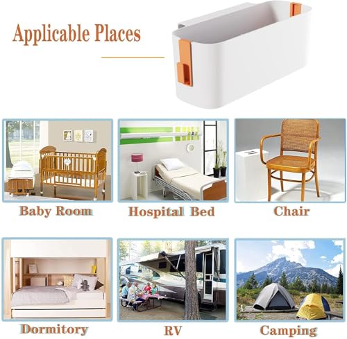 Bedside Hanging Caddy Storage Shelf Organizer with 2 Hooks White - Image 6