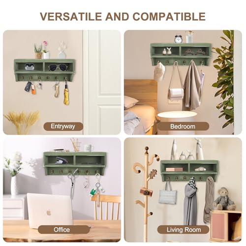 Key Holder Wall Mount with Mail Organizer, 6 Hooks & Shelf, Green - Image 6