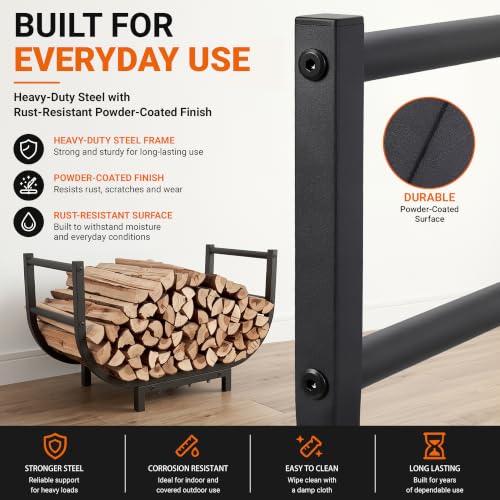 24-Inch Firewood Rack, 500 lb Heavy-Duty Steel Log Holder - Image 6