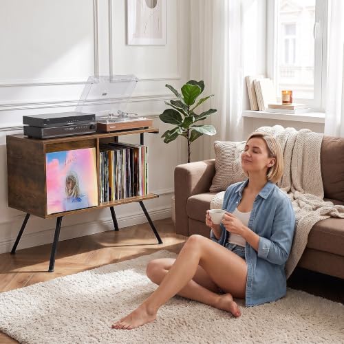 Flip Top Record Player Stand with Vinyl Storage Up to 150 Albums - Image 4