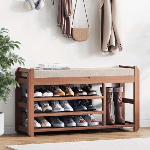 39.4" Entryway Shoe Rack Bench with Cushion, 3-Tier Storage Bench - Image 2