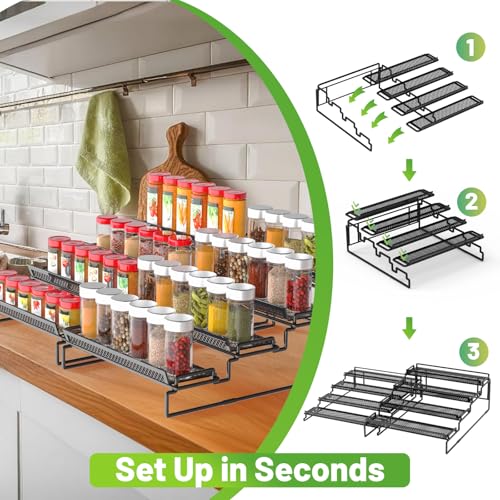 2 Pack Spice Rack Organizer for Cabinet, 4 Tier Black (S&L) - Image 6