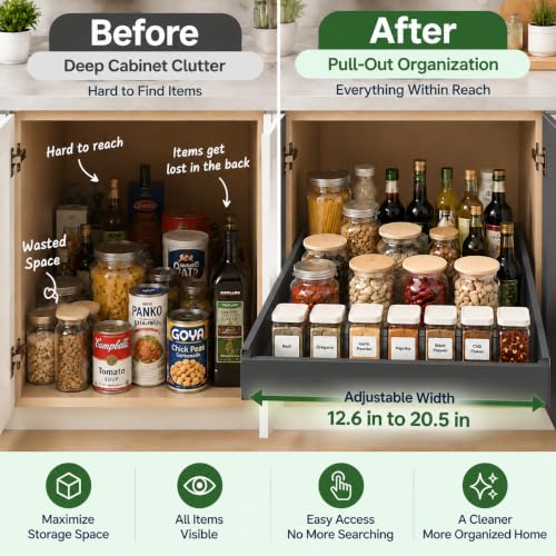 Pull Out Cabinet Organizer, 2 Pack, 12.6"-20.5", No Drill, Black - Image 8