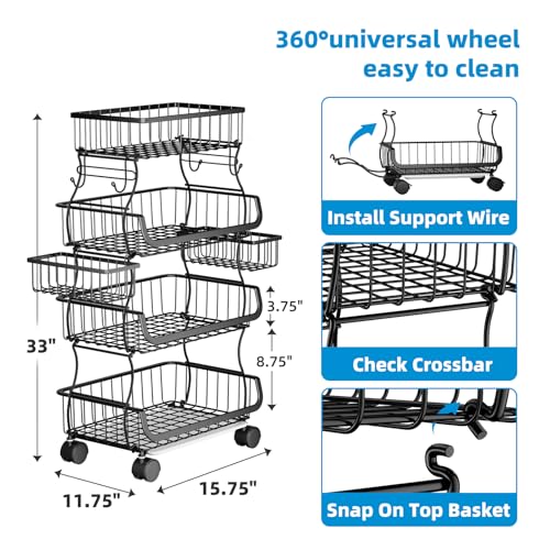 Simple Trending Stackable Cart, Fruit Vegetable Basket - Image 7