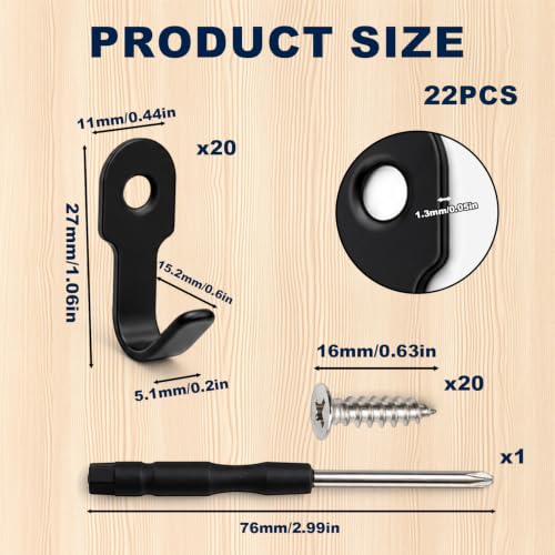 20Pcs Small Black Wall Hooks for Keys - Small Wall Hook Set - Image 3