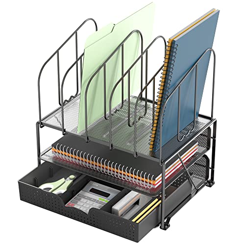 Deco Brothers Mesh Desk Organizer with Double Tray, 5 Upright - Image 5