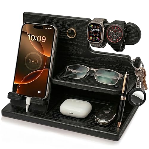 TESLYAR Wood Phone Docking Station for Men - Desk or Nightstand - Image 2