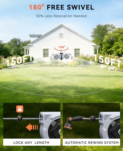 SUNPOW Retractable Garden Hose Reel - 1/2" x 150ft Wall Mounted - Image 5