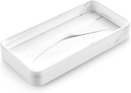 Gurygo 8" Ceramic Bathroom Vanity Tray for Kitchen Counter - Kitchen Soap Tray - Rectangular Ceramic Trays for Bathroom - Porcelain Large Serving Trays (Marble, Set/1)