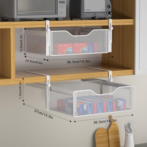 2Pack Under Shelf Basket Storage,Adjustable Hanging Arm,White - Image 3