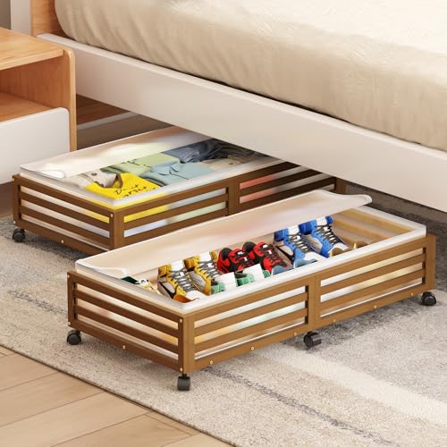Under Bed Storage with Wheels, 2 Pack Bamboo Drawers for Shoes - Image 7