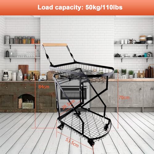 2-Tier Folding Metal Shopping Cart On Wheels,Collapsible Utility - Image 7