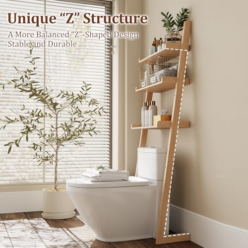 Over The Toilet Storage Shelf Wood, 3-Tier Above Toilet - Image 4