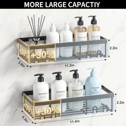 Moforoco Shower Caddy Shelf Organizer Rack, Self Adhesive Black - Image 3
