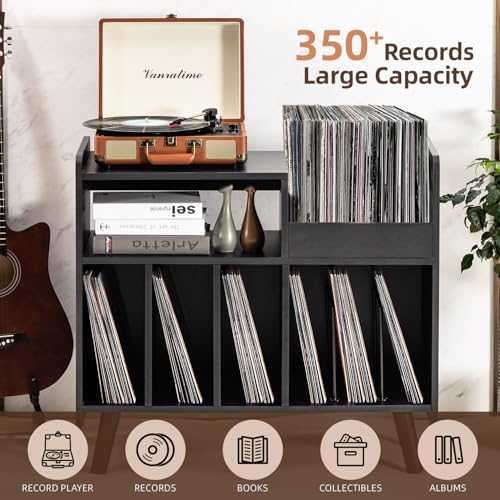 Record Player Stand, Large Record Player Table Cabinet (Black) - Image 5