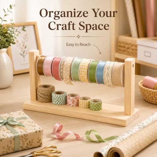 Wooden Ribbon Organizer Rack for Spools, Tabletop Ribbon - Image 4