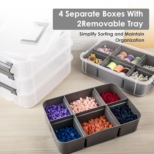 Craft Organizers and Storage, 4-Tier 10 Qt Box, 2 Trays, Grey - Image 4