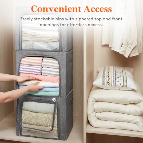 Lifewit 4 Pack Clothes Storage Bins with Metal Frame, Stackable - Image 6