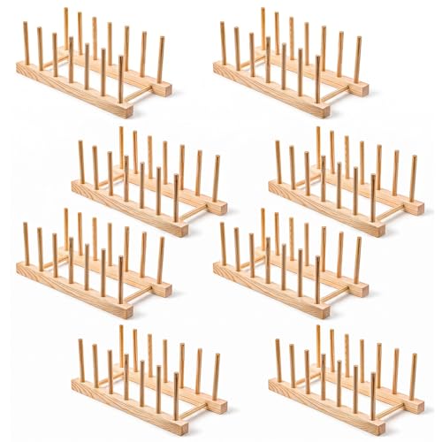 8 Pcs Wooden Plate Organizer for Cabinet, Bamboo Dish Drying Rack - Image 8