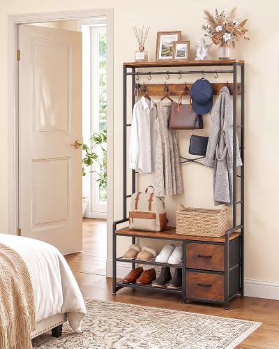 Hall Tree with Bench and Shoe Storage, Rustic Brown - Image 5