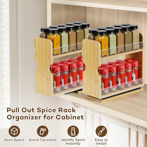 2 Tier Pull Out Spice Rack Organizer, Bamboo Sliding Spice - Image 7