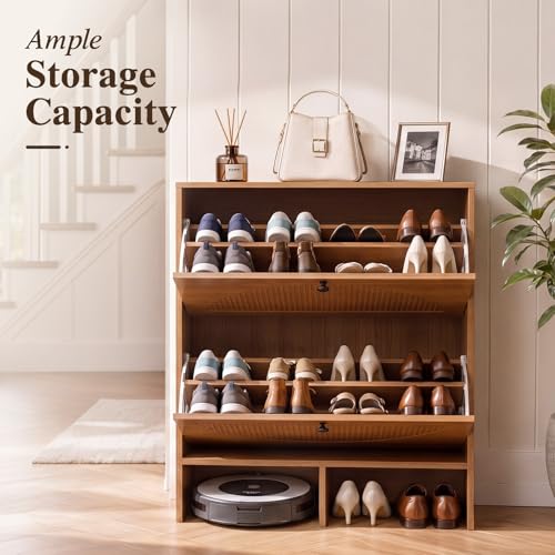 Shoe Cabinet with 2 Flip Drawers, Narrow Shoe Cabinet - Image 4