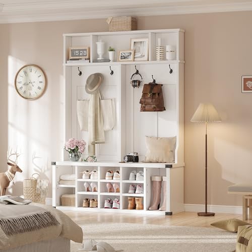 Large Hall Tree with Bench and Shoe Storage, 51" | Home Organization - Image 2