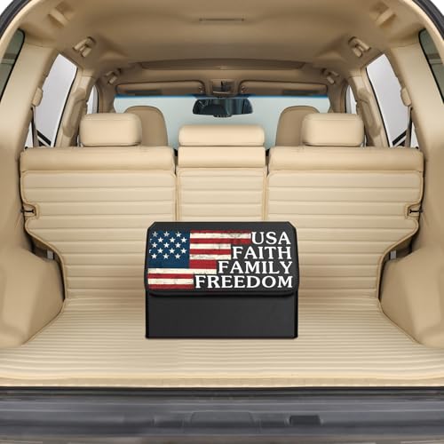 Car Trunk Organizer with Lid, Vintage American Flag USA - Image 2