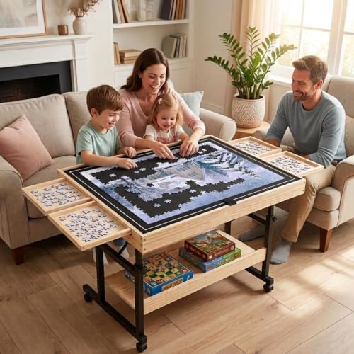 Wooden Puzzle Table with Drawers, 1500 Piece Puzzles - Image 3