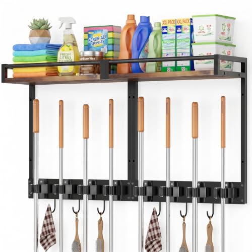 Broom Holder Wall Mount with Shelf, 15.7" Wx6.7 Dx15.7 H, 2 Packs - Image 2