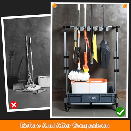 Freestanding Mobile Cleaning Tool Storage Rack, Mop and Broom - Image 3
