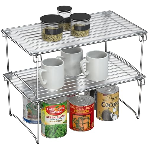 Deco Brothers Stackable Cabinet Shelf Organizer, 2 Pack, Chrome - Image 2