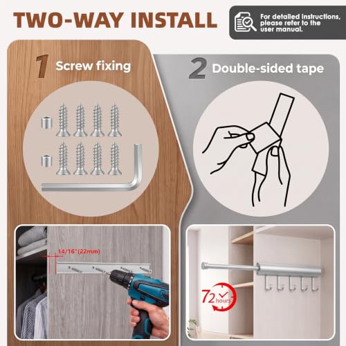 Valet Rod for Closet, 12" Pull Out Retractable with 5 - Image 6