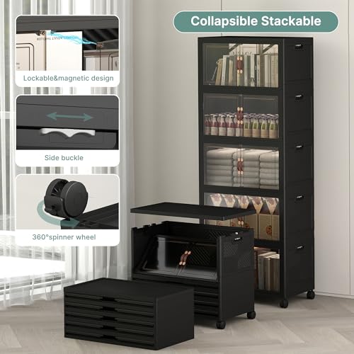 240QT Lockable Plastic Storage Bins, 5 Pack Collapsible Cabinets - Image 4