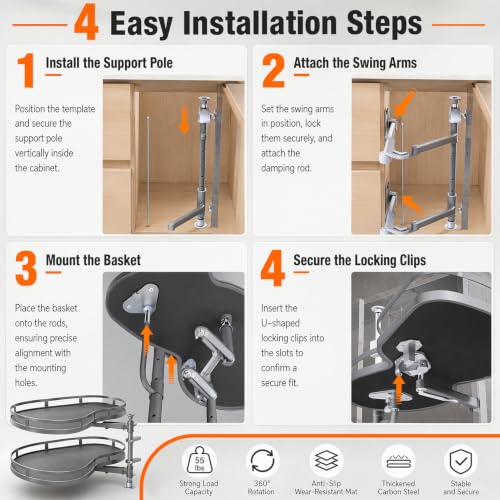 Blind Corner Cabinet Pull Out 2-Tier Swing Tray Organizer - Image 7