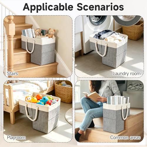 Stair Basket,1pc Gray Foldable with Handle for Wooden & - Image 7