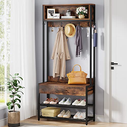 Tribesigns 3-in-1 Entryway Hall Tree with Shoe Bench and Hutch - Image 4