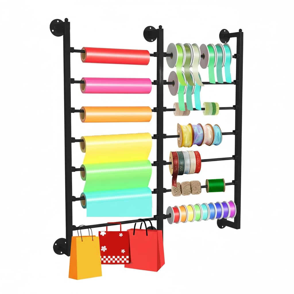 7-Tier Double Row Ribbon Storage Organizer, Wall Mounted - Image 1