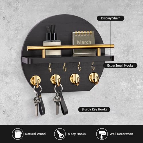 Nekon Key Holder for Wall, 9.8 Inch Round Wall Decor, Black - Image 5