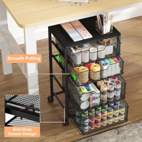 Rolling Cart with Drawers, 4 Drawers Storage Cart, Black - Image 6