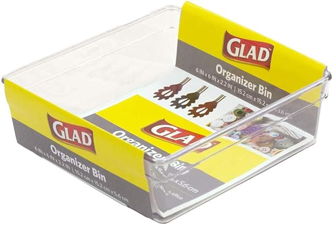 Glad Clear Plastic Organizer Bin – 6” x 6” x 2.2” Drawer Storage Tray with Non-Slip Feet, Clear