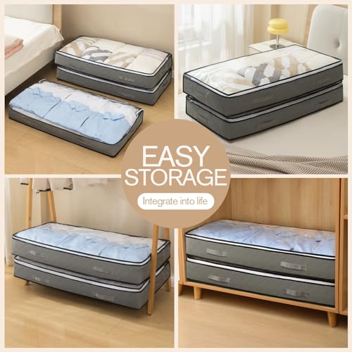90L Under Bed Storage Containers, Foldable Grey Underbed Storage - Image 5
