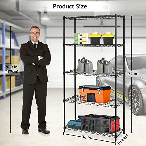 BestOffice | 5-Tier Wire Shelf | 36" x 14" x 72" | Black - Image 4