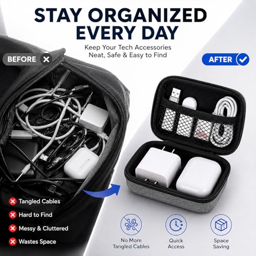 Gray Cable Organizer Bag - Compact Travel Tech Storage - Portable - Image 5