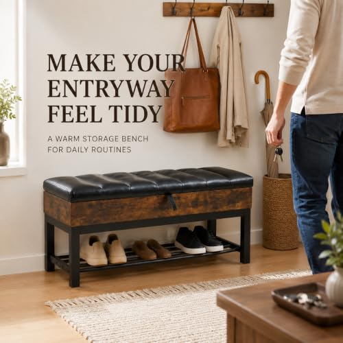 43.3'' Storage Bench with Shoe Rack, Tufted Entryway Bench - Image 7