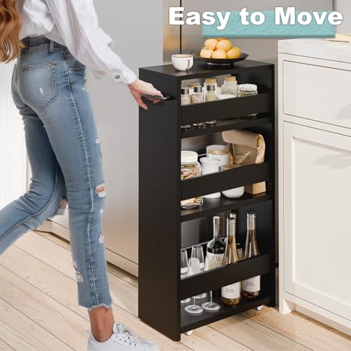 MARTY Slim Rolling Storage Cart, Wood Utility Kitche | All Products - Image 3