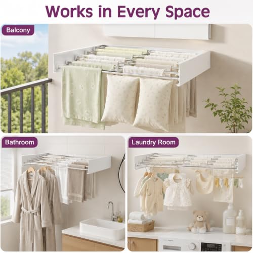 Wall Mounted Clothes Drying Rack, Foldable Retractable - Image 6